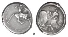 Ancient Coins - SICILY, Gela.  AR Didrachm, circa 490-475 BC.  Man-headed Bull