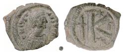 Ancient Coins - BYZANTINE, JUSTIN I. AE half follis, Constantinople mint, 518 - 527 AD