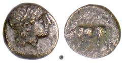 Ancient Coins - MYSIA, Gambrion (Gambrium).   AE 11, after 350 BC.  Apollo / Butting Bull