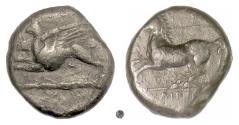 Ancient Coins - SICILY, Syracuse. Dionysios II.  AE Tetras, 367-357 BC.  Griffin / horse