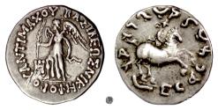 Ancient Coins - KINGS of BAKTRIA, Antimachos II Nikephoros.  AR Drachm , circa 160-155 BC.  Nike / Charging horse