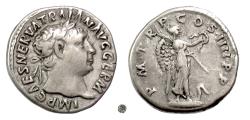 Ancient Coins - TRAJAN,  AR Denarius, Rome mint, struck 102 AD.  Victory