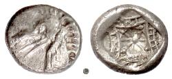 Ancient Coins - CARIA, Halikarnassos.  AR Hekte, circa 499-497 BC.  Head of Ketos (sea monster)