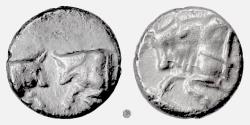 Ancient Coins - CARIA, Uncertain mint D.  AR hemiobol, circa 450-400 BC.  Bulls