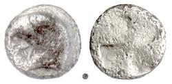 Ancient Coins - AEOLIS, Kyme.  AR Hemiobol, circa 450-400 BC.  Eagle’s head / incuse