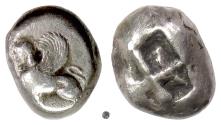 Ancient Coins - ISLANDS off IONIA, Chios.  AR Didrachm or Stater, circa 490-480 BC.  Sphinx / Incuse