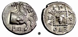 Ancient Coins - THRACE, Maroneia.  AR Drachm. Aristoleos, magistrate, circa 365-330 BC.  Horse / Grape bunch.  Rare