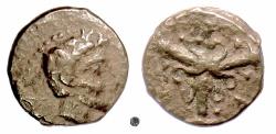 Ancient Coins - KYRENAIKA, Kyrene.  Quarter unit, 322-313 BC.  Apollo / Three silphion plants.  Rare