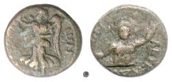 Ancient Coins - SYRIA, Seleucis and Pieria, Balanea.  AE 16, time of Claudius, 41-54 AD.  Nike / River-god Chrysorrhoas