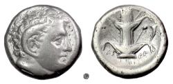 Ancient Coins - KYRENAICA, Kyrene.  AR Didrachm, circa 308-277.  Zeus / Silphion plant