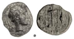 Ancient Coins - SICILY. Leontinoi.  AE tetrantes, circa 405-402 BC.  Apollo / Tripod