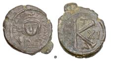 Ancient Coins - BYZANTINE, Maurice Tiberius. AE half follis, Constantine in Numidia mint, 592/3 AD
