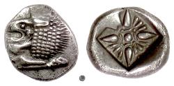 Ancient Coins - IONIA, Miletos,  AR 1/12 Stater, circa 500 BC.  Lion / Floral star