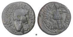 Ancient Coins - CLAUDIUS, Koinon of Thessaly.  AE diassarion, 41-54 AD.  Athena hurling spear