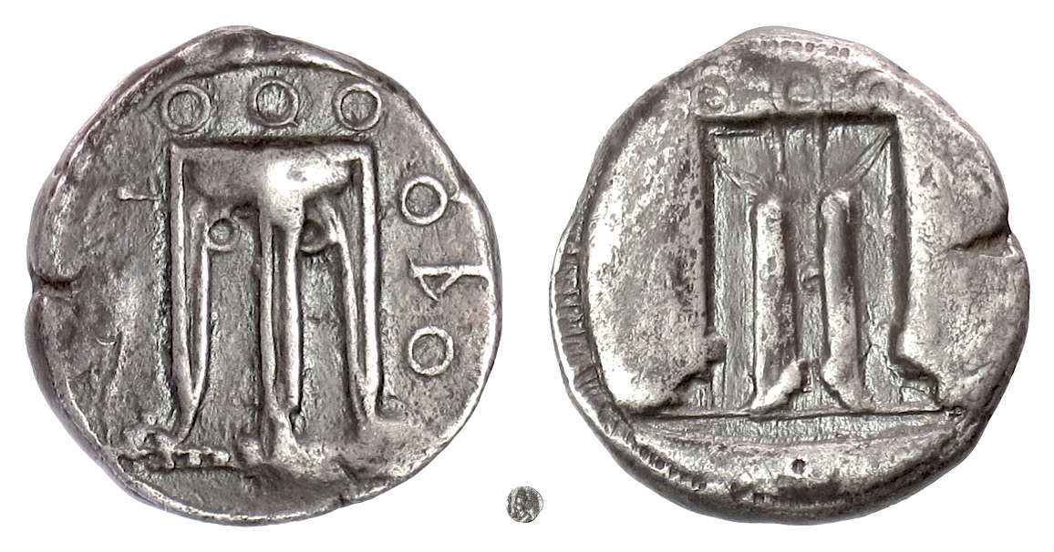 BRUTTIUM, Kroton. AR Nomos, Circa 480-430 BC. Tripod / Incuse Tripod