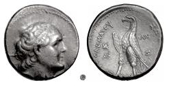 Ancient Coins - PTOLEMAIC EGYPT, Ptolemy II Philadelphos.  AR Tetradrachm, 249/8 BC.  Eagle on thunderbolt