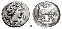 Ancient Coins - Roman Republic, Furius Brocchus.  AR Denarius, Rome mint, 63 BC.  Ceres / Curule chair
