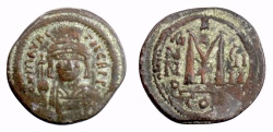 Ancient Coins - BYZANTINE, Maurice Tiberius. AE follis, Constantinople mint, year 9 (600/601 AD)