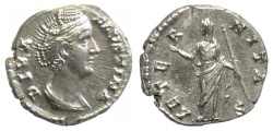 Ancient Coins - Diva Faustina Senior. AR denarius. Rome mint, struck AD 146 or later. Aeternitas
