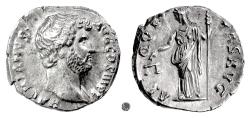 Ancient Coins - HADRIAN.  AR denarius, Rome mint, struck 137-138 AD.  Aequitas
