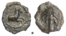 Ancient Coins - SICILY, Motya.  AE 11, circa 400-397 BC.  Galloping horse / Palm.  Rare