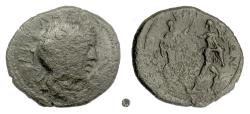 Ancient Coins - SICILY, Katane.  AE 24, 2nd-1st century BC.  Dionysos / Katanean brothers.  Rare