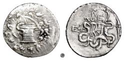 Ancient Coins - IONIA, Ephesos.  AR Cistophoric tetradrachm; Dated CY 5 (130/29 BC).  Cista mystica / serpents