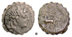 Ancient Coins - SELEUKID KINGS, Antiochos VI Dionysos.  Serrate AE, Ptolemaïos (?) mint, 144-142 BC
