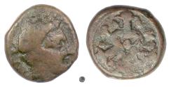 Ancient Coins - KYRENAICA, Kyrene.  AE 15, circa 322-313 BC.  Apollo / Triple silphium plant