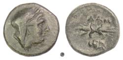 Ancient Coins - MYSIA, Lampsakos.  AE 16, circa 190-85 BC.  Demeter / Thunderbolt.  Rare