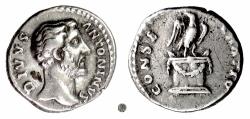 Ancient Coins - Divus Antoninus Pius.  AR denarius, Rome mint, 161 AD.  Eagle on Altar
