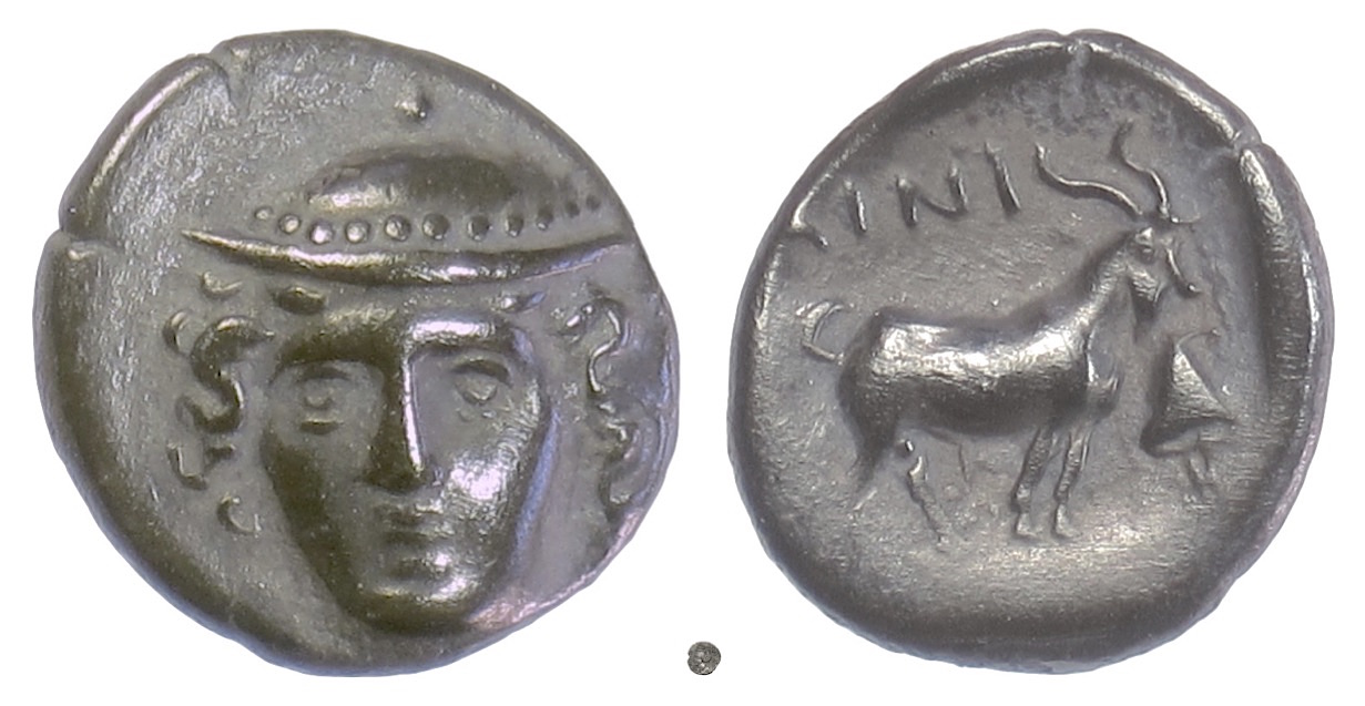 THRACE, AINOS. AR Tetrobol, circa 402-360 BC. Hermes / Goat