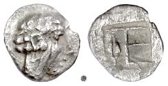 Ancient Coins - IONIA, Kolophon.  AR Tetartemorion, circa 450-410 BC.   Apollo / Monogram