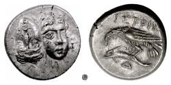Ancient Coins - MOESIA, Istros.  Fourrée Drachm, circa 340-313 BC.  Facing heads / Sea eagle