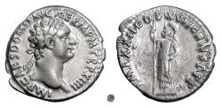 Ancient Coins - DOMITIAN.  AR denarius, Rome mint, struck 95 AD.  Minerva