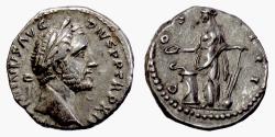Ancient Coins - Antoninus Pius. AR Denarius, Rome mint. Struck 145-147 AD. Salus