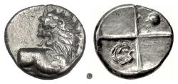 Ancient Coins - THRACE, Chersonesos.  AR Hemidrachm, circa 386-338 BC.  Lion / Incuse square