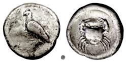 Ancient Coins - Imitating SICILY, Akragas.  Fourrée didrachm, early 5th c. BC.  Sea Eagle / crab