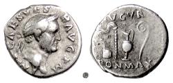Ancient Coins - VESPASIAN.  AR denarius, Rome mint, struck 71 AD.  Priestly implements