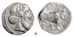 Ancient Coins - SICILY, Abakainon.  AR Litra, circa 420-400 BC.  Boar