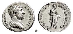 Ancient Coins - HADRIAN.  AR Denarius, Rome mint, circa 129-130 AD.  Liberalitas