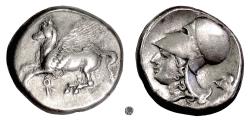 Ancient Coins - CORINTHA, Corinth.  AR Stater, 345-307 BC.  Pegasos / Athena