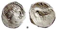 Ancient Coins - Southern GAUL, Insubres.  AR Drachm, 2nd century BC.  Nymph / Lion