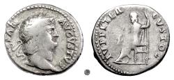 Ancient Coins - NERO.  AR denarius, Rome mint. Struck c. 64-65 AD.  Jupiter