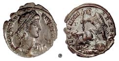 Ancient Coins - CONSTANTIUS II.  AE Centenionalis, Antioch mint. 350-355 AD.   Spearing a fallen horseman