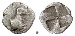 Ancient Coins - TROAS, Kebren.  AR Hemiobol, 5th century BC.  Ram / Quadripartite incuse.  Very Rare