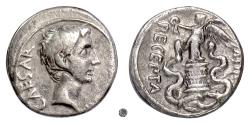 Ancient Coins - OCTAVIAN, Roman Republic.  AR Quinarius, 29-28 BC.  Victory holding wreath and palm frond