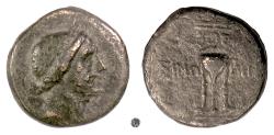 Ancient Coins - PAPHLAGONIA, SINOPE.  AE 14, circa 120-100 BC.  Apollo / Tripod.  Rare