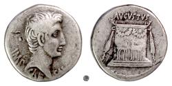 Ancient Coins - AUGUSTUS.  AR Cistophorus struck circa 25-20 BC, Ephesos (?).  Altar to Augustus