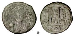 Ancient Coins - BYZANTINE, Justinian I.  AE follis, Constantinople, 555/6 AD